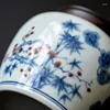 Storage Bottles Blue And White Porcelain Tea Box High-grade Ceramic Coffee Candy With Wooden Lid Canister Home Container