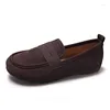 Casual Shoes Loveontop Women Penny Loafers Flock Dams Flat Non-Slip Driving Soft Comfort Color Coffee Brown Brown