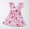 Flickaklänningar exklusiva Girlymax Independence Day 4 juli Baby Girls Boutique Clothes Milk Silk Star Dress Ruffles