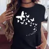 Kadın Tişörtleri Güzel Kelebek Baskı 90'lar Sevimli Gömlek Kadınlar Trend Sıradan Moda Baskı Kadın Giysileri Üstler Tees Siyah Tshirt T-Shirt