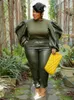女性プラスサイズの2ピーススーツ女性ニット長袖トップとパンツストリートウェアPUレザー衣装卸売バルクドロップ240220