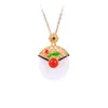 Ожерелья с подвесками в китайском стиле, старинная позолоченная эмаль, ремесло, имитация лотоса, ожерелье с пряжкой мира из нефрита Хэтян