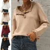 Kvinnors blusar Autumn Winter Women Knitting Tröja långärmad knapp ner Ruffle Trim Topps Solid Color Casual Knitwear