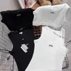 Camiseta sin mangas bordada, traje corto ajustado con ombligo expuesto, camisetas sin mangas deportivas elásticas de punto