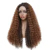 Ombre brun syntetisk spetsfront peruk för svarta kvinnor kinky curly långa mellersta del hår peruker x-tress naturlig daglig användning frisyr 240226