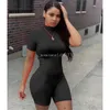 2024 Designer Kurzarm Strampler Sommer Frauen Bodycon Overalls Casual Solide Dünne Playsuits Einteilige Outfits Weibliche Silm Overalls Großhandel Kleidung