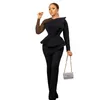 Ethnic Clothing Black White Polka Dot Mesh Women's Jumpsuit Office Lady Business Workwear Long Sleeve Straight Overalls Spring Autumn