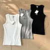 Camiseta sin mangas para mujer L home Camisola de punto de estilo largo y corto con bordado clásico de color sólido de verano GTEW