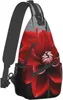 Backpack Red Flower Print Cross Chest Bag Crossbody Sling Shoulder Travel Hiking Daypack Cycling