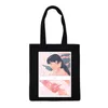 Shoppingväskor elegant duk handväska kvinnor axelväska japansk tecknad tryck avslappnad för flickor tyg tote bolsas de mano