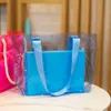 Tasarımcı Lüks Çantalar Özel Baskılı Toptan Plaj Su Geçirmez Temiz Alışveriş Çantası Moda Şeffaf PVC Tote Çanta Kulplarla