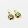 Dangle Earrings G-G Natural Multi Color Abalone Shell Tourmaline Rough Gold Plated Silver Hook