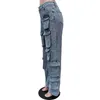 Pantalons pour femmes Femmes Mode Denim Cargo Multi 3D Poches Bouton Taille Haute Jeans Occasionnels Pantalon Droit Tout Match Streetwear