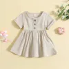 Girl Dresses Toddler Kid Baby Girls Summer Solid Color Short Sleeve Round Neck Button Down Casual Children Clothes