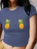 Camisetas de mujer Tops cortos ajustados cuello redondo manga corta lindo estampado de fresa camisetas para verano