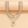 Ожерелья с подвесками HUANQI, комплект из 4 предметов из бисера, короткое ожерелье с сердечком любви для женщин и девочек, геометрическая пряжка OT, хип-хоп, винтажные ювелирные изделия, подарки