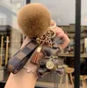 Keychains Bear Women Pompom Plush Decorative Pendant Accessory Girls Like Grid Buckle Ring Checkerboard 240303