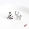 Boucles d'oreilles LKO réel 925 en argent Sterling arbre de noël wapiti asymétrique clous d'oreille pour fille Unique femmes cadeau bijoux