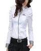 Moda elegancka kobiety biuro dama formalny guziki Blusas koszula z długim rękawem Białe topy Bluzka 8803448