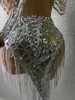 カジュアルドレスタッセルパフォーマンスコスチュームバーダンサーナイトクラブドレスステージ摩耗キラキラ光るシルバーフェードミラー女性セクシーなボディコンミニ