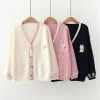 Cardigans primavera bonito dos desenhos animados camisola feminina cardigan bordado coelho camisola feminina casaco venda quente v pescoço malhas coreano topos