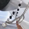 Pendentif Colliers 2024 Mode Noir Blanc Perles Couture Chaîne Collier Pour Femmes Coeur Cristal Ras Du Cou Hip Hop Douce Fille Bijoux Cadeau