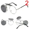 Sunglasses Retro Steampunk Round Flip Up Sunglass Women Mens Clip On Metal Punk Sun Glasses Male