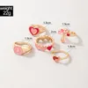 Cluster Rings Lovely Pink Heart Cute Ring Sets For Women Girls Mushroom Tai Chi Yi Yang Geoemtry Boho Jewelry Accessories Anillo