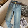 Damesjeans Designerbroek Mode Metalen charme Letter Grafisch Negenkwart denimbroek Hoge taille Losvallende broek met rechte pijpen