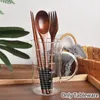 Dinnerware Sets Natural Wooden Durable And Smooth Tableware Spoon Chopsticks Fork Dinner Portable Grain Household Kitchen