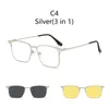 Solglasögon 3 i 1 män mode legeringsglasögon ram med polariserat klipp på och nattvision kvinnors ögonmöde