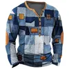 Patchwork denim vintage tshirt för män rutnät grafik t skjortor 3d utskrift kort ärm tee överdimensionerade man kläder topp 240219
