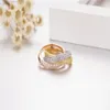 Triple Circles Gold Rose Gold Silver Ring Three Colors Luxury Jewelry 925 Silver Pave 5A CZ Ring Women Wedding Finger Rings Gift234C