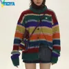 Yiciya vintage Rainbow Stripe Knit Cardigan tröja Retro Jacquard Högkvalitativ förtjockning Korean Fashion Women Sticked Harajuk 240219