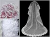 2019 Long Wedding Veil Exquisite Cheap Bridal Veil One Layer Lace Edge Cathedral Längd Pärlor Brudslöja Bröllopsklänningar Accessor4785690