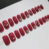 偽の爪 - 長さの赤い爪の模造パールゴールドライン再利用可能な人工装飾アート