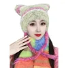 Boll Caps Halloween Kitten örat stickad mössa hatt randig fest semester vinter varm
