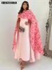 Robe de soirée longue de forme sirène rose avec cape, tenue de soirée formelle à fleurs 3D, Sexy, de luxe, en dentelle, 2023, 240227