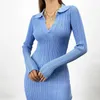 Yuoomuoo outono inverno malha costela envoltório midi lápis vestido para mulheres streetwear coreano manga longa bodycon split camisola vestido de festa 240228