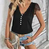 Damesblouses T-shirt met korte mouwen Dames Zwart kanten top Stijlvolle V-hals Tops Casual zomer Street chic Opgeklede outfits voor trendy