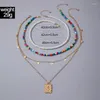Colares de pingente estilo étnico colorido contas em camadas colar para mulheres pérola flor liga metal ajustável jóias colar 24794