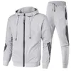 Männer Trainingsanzüge 2024 Frühling Und Herbst Gebürstet Streifen Zipper Pullover Set Sport Jogging Mode Casual Langarm Mit Kapuze Lose Mantel