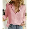 Camicetta a maniche lunghe con stampa retrò con cuciture alla moda Camicetta a maniche lunghe da donna con bottoni bavero casual Top Lady 5XL Camicie in cotone poliestere 240223