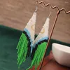 Dangle Earrings High-end Colorful Peacock Feather Long Tassel Hand-woven Rice Beads Women's