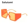 Уникальные квадратные оранжево-зеленые солнцезащитные очки ярких цветов для женщин, модные солнцезащитные очки с широкими штанинами и градиентом, женские оттенки из сплава 240220