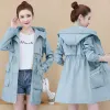 Trenche Hot Sale Ladies Windbreaker med foder 2022 Spring Autumn Hooded Long Women's Trench Coat Female Student Casual Overwear W54