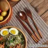 Dinnerware Sets Natural Wooden Durable And Smooth Tableware Spoon Chopsticks Fork Dinner Portable Grain Household Kitchen