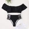 Women's Swimwear Super Stretchy Bathing Suit Stylish Off Shoulder Bikini Set With Trim High Waist Bandeau 2 Piece Push Up For Women Sexy
