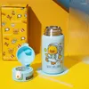 Water Bottles 400ml Cute Cartoon Yellow Duck Vacuum Flask Baby Anti-drop Strap Straw Handle Mug Children Cup Bullet Buckle