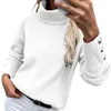 Pulls pour femmes couleur unie à manches longues pull tricoté automne hiver col roulé boutons manchette femmes pull dames vêtements